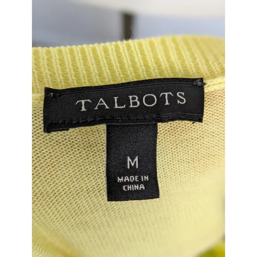 Talbots Sweater Pineapple Beaded Sequins Spring Summer Yellow Novelty Size M